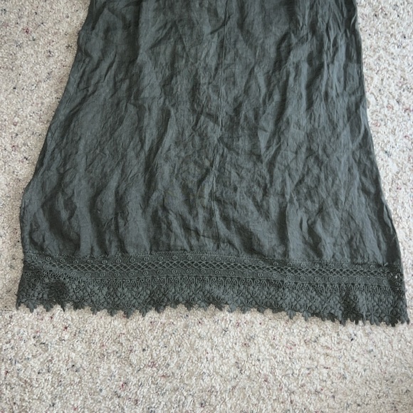 Rosemarine Made in Italy Green Gray Linen Midi Dress Sleeveless Lace Hem Size S - Picture 7 of 10